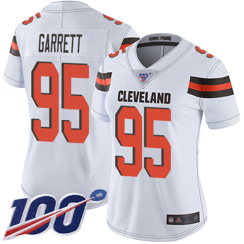 Women's Cleveland Browns #95 Myles Garrett WhiteStitched NFL 100th Season Vapor Limited Jersey