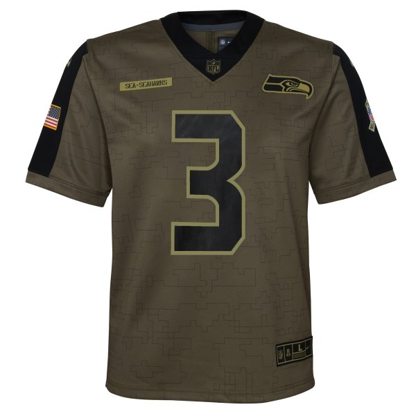 Youth Seattle Seahawks Russell Wilson Nike Olive 2021 Salute To Service Game Jersey