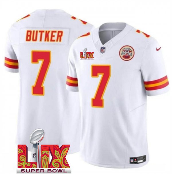 Youth Kansas City Chiefs #7 Harrison Butker White Super Bowl LIX F.U.S.E. Vapor Limited Stitched Jersey