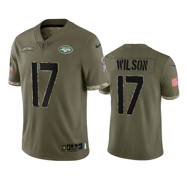 New York Jets Garrett Wilson #17 Olive 2022 Salute To Service Limited Jersey