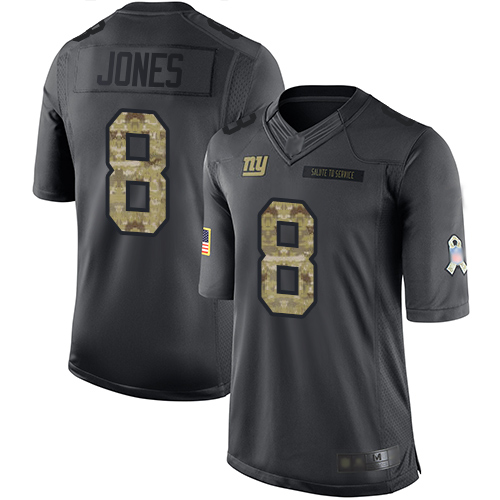 New York Giants #8 Daniel Jones Black Women's Stitched NFL Limited 2016 Salute To Service Jersey