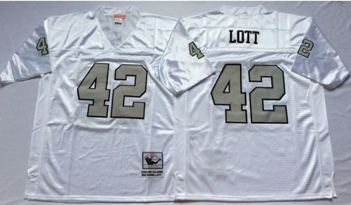 Mitchell And Ness Las Vegas Raiders #42 Ronnie Lott White Silver No. Throwback Stitched NFL Jersey