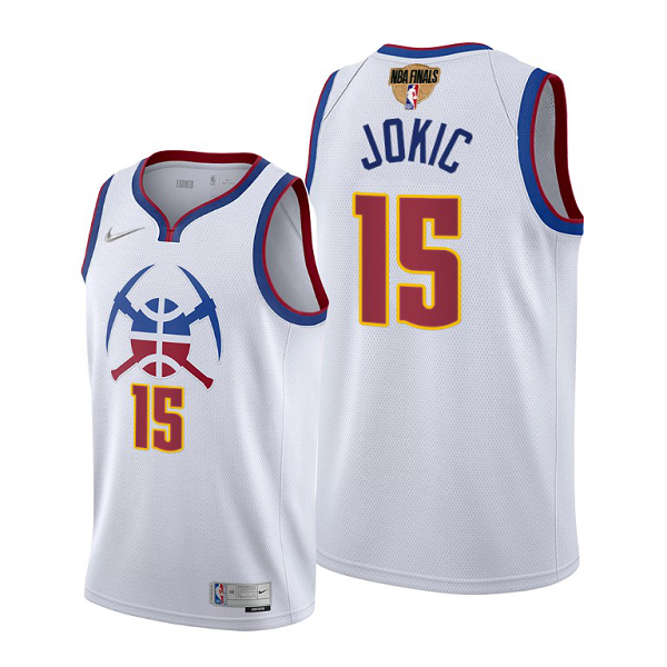 Men's Nike Denver Nuggets #15 Nikola Jokic 2021 NBA Playoffs White Jersey