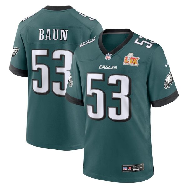 Men's Philadelphia Eagles #53 Zack Baun Nike Midnight Green Super Bowl LIX Game Stitched Jersey