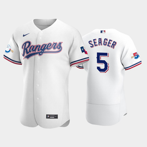 Men's Texas Rangers #5 Corey Seager White Home 50th Anniversary MLB Flex Base Jersey