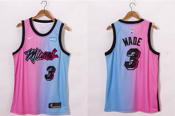 Men's Miami Heat #3 Dwyane Wade Pink Blue 2021 Nike City Edition Swingman Jersey