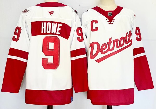 Men's #9 Gordie Howe White Detroit Red Wings 2025 Stadium Series Premium Player Jersey