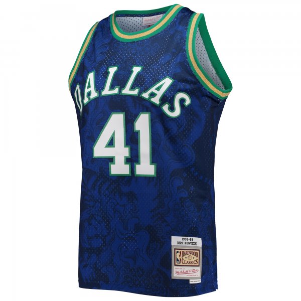 Men's Dallas Mavericks Dirk Nowitzki Mitchell & Ness Blue Hardwood Classics 1998/99 Lunar New Year Swingman Jersey