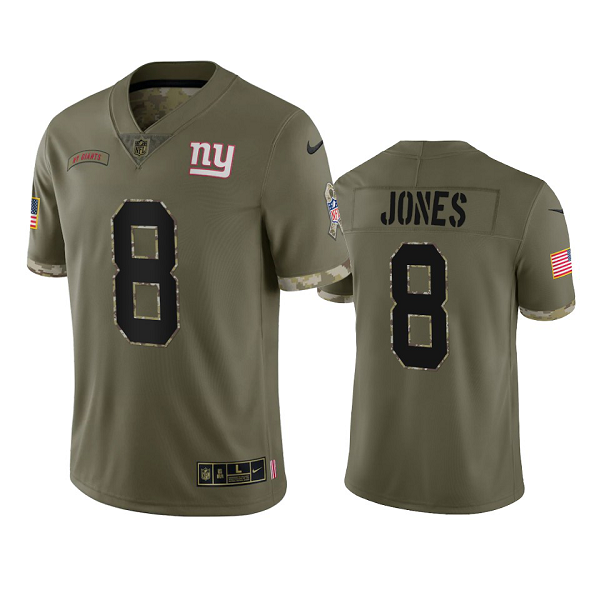 New York Giants Daniel Jones #8 Olive 2022 Salute To Service Limited Jersey