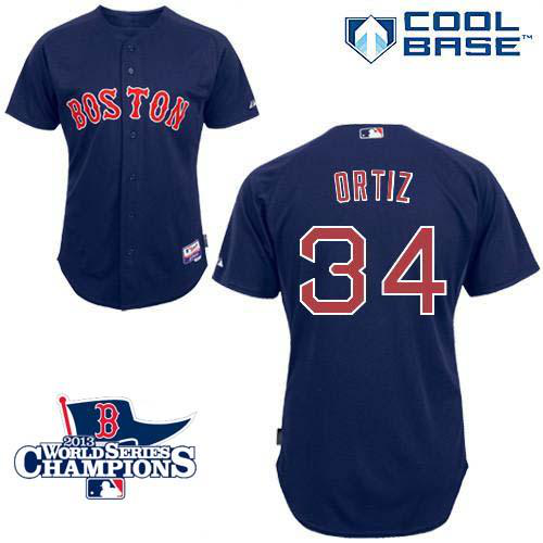 Boston Red Sox #34 David Ortiz Dark Blue Cool Base 2013 World Series Champions Patch Stitched MLB Jersey