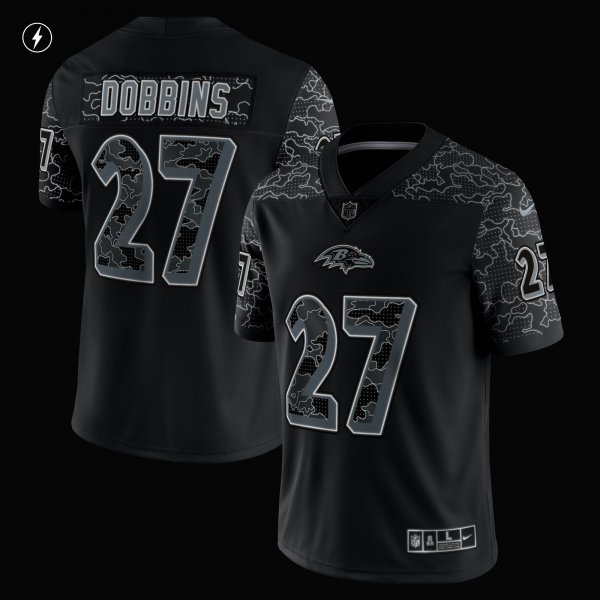 Men's Baltimore Ravens J.K. Dobbins Nike Black RFLCTV Limited Jersey