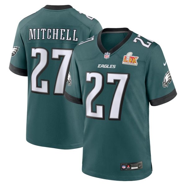 Men's Philadelphia Eagles #27 Quinyon Mitchell Nike Midnight Green Super Bowl LIX Game Stitched Jersey