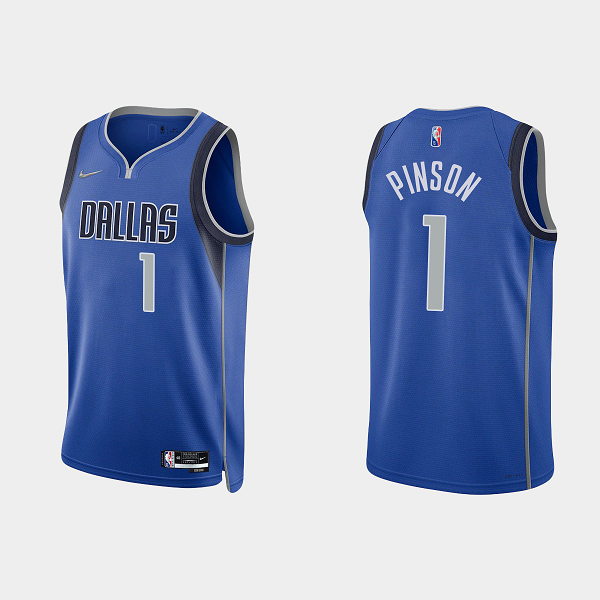 Men's Dallas Mavericks #1 Theo Pinson 2021-22 75th Anniversary Icon Blue NBA Jersey