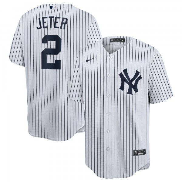 Men's New York Yankees Derek Jeter Nike White/Navy Home Replica Player Name Jersey