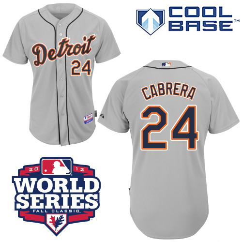 Detroit Tigers #24 Miguel Cabrera Grey Cool Base w/2012 World Series Patch Stitched MLB Jersey