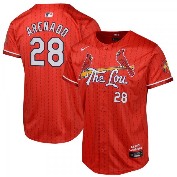 Youth Nike St. Louis Cardinals #28 Nolan Arenado Red 2024 City Connect Limited Player Jersey