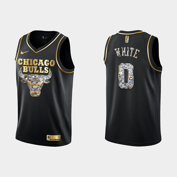 Men's Chicago Bulls 2022 NBA Playoffs Coby White #0 Diamond Edition Retro Logo Black Jersey