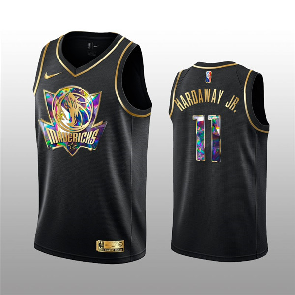 Men's Dallas Mavericks #11 Tim Hardaway Jr. 2021/22 Black Golden Edition 75th Anniversary Diamond Logo Stitched NBA Jersey