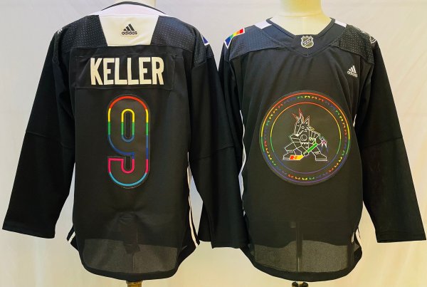 Men's Arizona Coyotes #9 Clayton Keller Pride Night 2022 Black Player Jersey