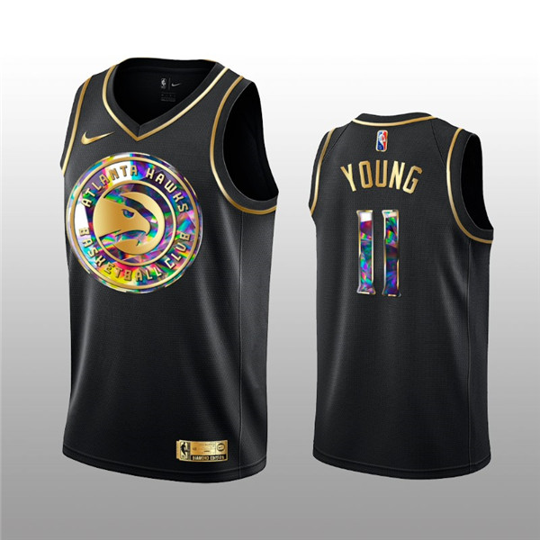 Men's Atlanta Hawks #11 Trae Young 2021/22 Black Golden Edition 75th Anniversary Diamond Logo Stitched NBA Jersey