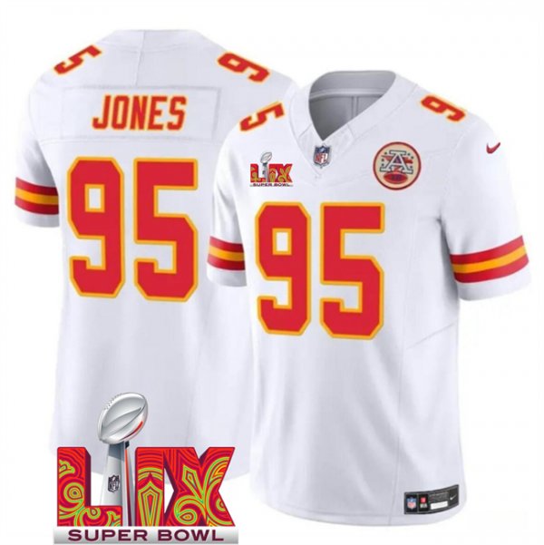 Men's Kansas City Chiefs #95 Chris Jones White Super Bowl LIX F.U.S.E. Vapor Limited Stitched Jersey