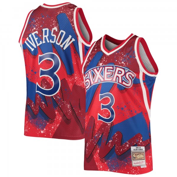 Men's Philadelphia 76ers Allen Iverson Mitchell & Ness Red Hardwood Classics 1996/97 Hyper Hoops Swingman Jersey