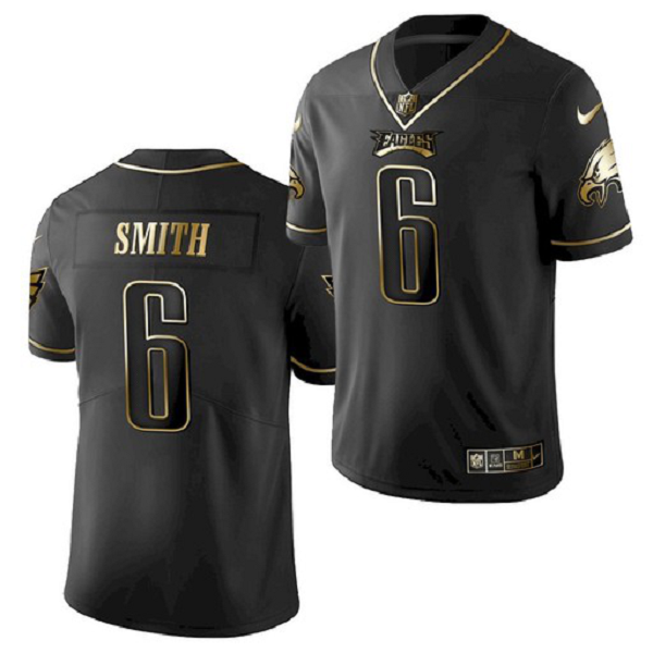 Men's Philadelphia Eagles #6 DeVonta Smith Black Golden Edition Limited Stitched NFL Jersey