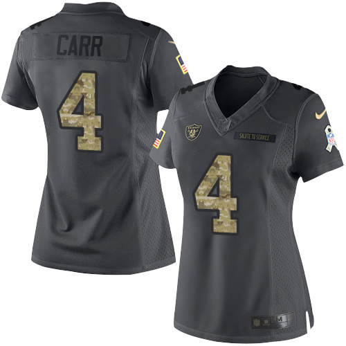 Nike Las Vegas Raiders #4 Derek Carr Black Women's Stitched NFL Limited 2016 Salute to Service Jersey