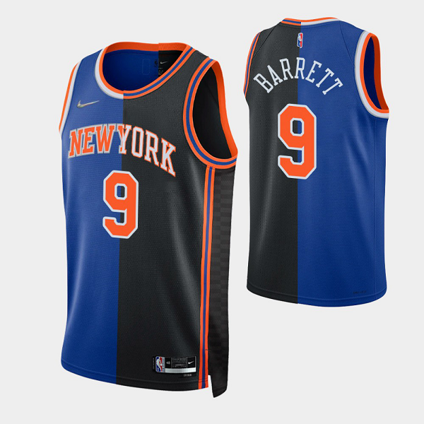 Men's New York Knicks RJ Barrett #9 2021-22 Royal Black Split Edition NBA Jersey