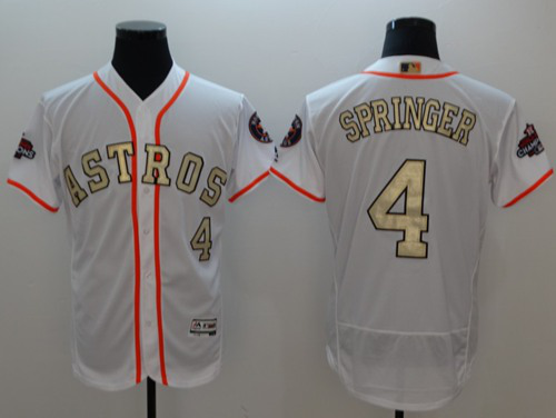 Houston Astros #4 George Springer White FlexBase 2017 World Series Champions Gold Program Stitched MLB Jersey