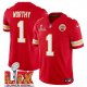 Youth Kansas City Chiefs #1 Xavier Worthy Red Super Bowl LIX F.U.S.E. Vapor Limited Stitched Jersey