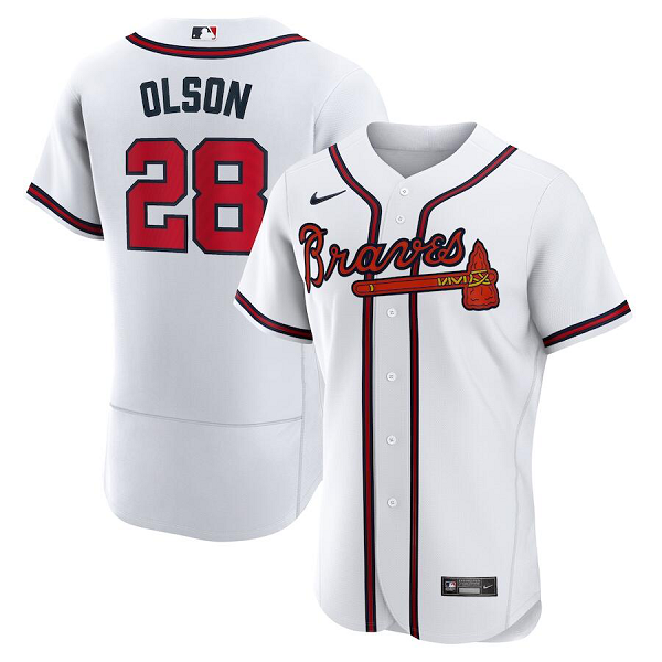 Youth Atlanta Braves #28 Matt Olson Nike White Home Flex Base Jersey