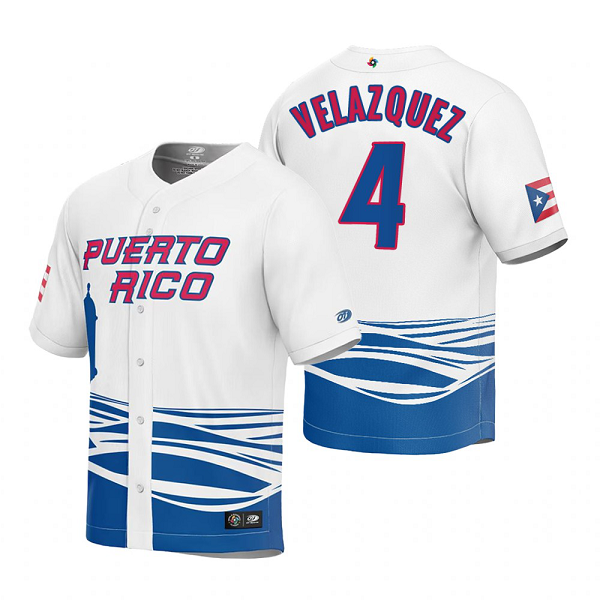 Puerto Rico Baseball Nelson Velazquez White 2023 World Baseball Classic Jersey