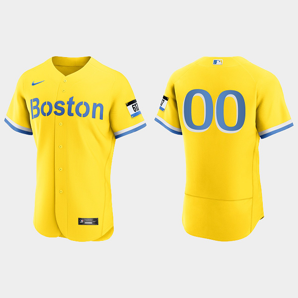 Men's Boston Red Sox Custom Gold Light Blue 2021 MLB City Connect Jersey