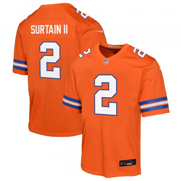 Youth Denver Broncos #2 Patrick Surtain II Nike Orange Mile High Collection 1977 Throwback Jersey