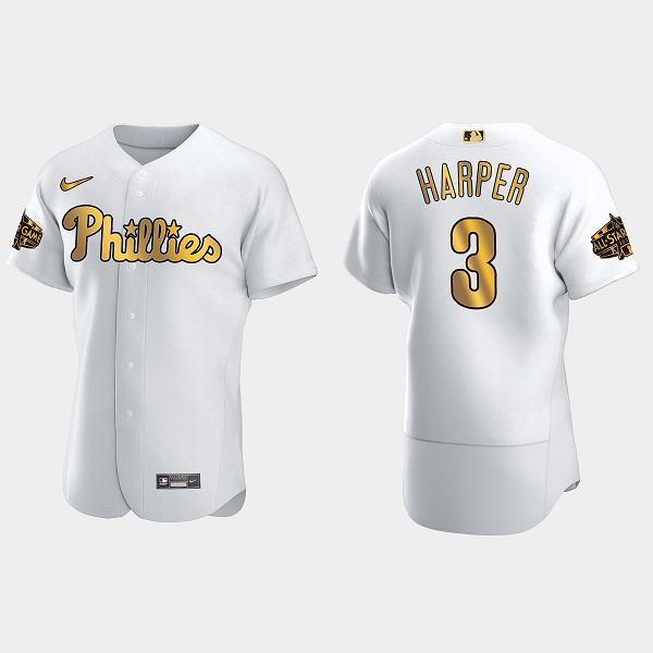 Men's Philadelphia Phillies #3 Bryce Harper 2022 MLB All-Star Game Flex Base Jersey - White Gold