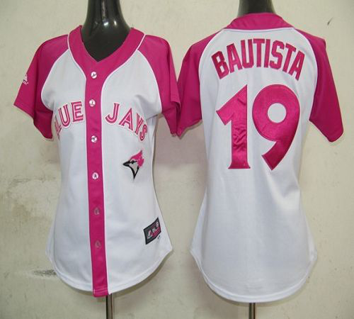 Toronto Blue Jays #19 Jose Bautista White/Pink Women's Splash Fashion Stitched MLB Jersey