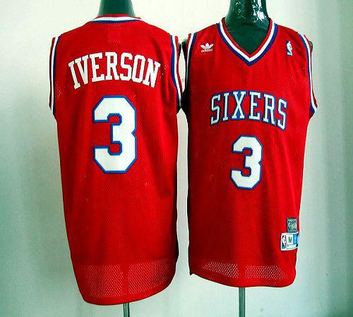 Men's Philadelphia 76ers #3 Allen Iverson Red Throwback Stitched NBA Jersey