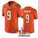 Women's Cincinnati Bengals #9 Joe Burrow 2022 Orange With C Patch Super Bowl LVI Vapor Limited Stitched Jersey