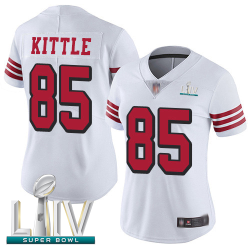 San Francisco 49ers #85 George Kittle White Rush Super Bowl LIV Bound Women's Stitched NFL Vapor Untouchable Limited Jersey