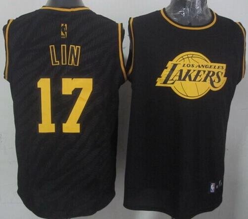 Men's Los Angeles Lakers #17 Jeremy Lin Black Precious Metals Fashion Stitched NBA Jersey