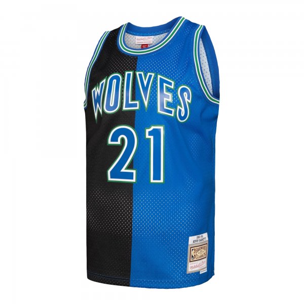 Men's Minnesota Timberwolves Kevin Garnett Mitchell & Ness Black/Blue Hardwood Classics 1995/96 Split Swingman Jersey