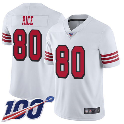 San Francisco 49ers #80 Jerry Rice White Rush Men's Stitched NFL Limited 100th Season Jersey