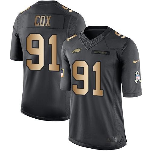 Nike Philadelphia Eagles #91 Fletcher Cox Black Youth Stitched NFL Limited Gold Salute to Service Jersey