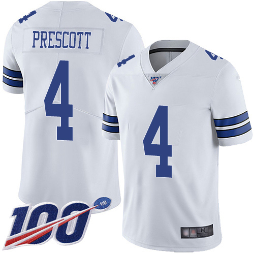 Dallas Cowboys #4 Dak Prescott White Men's Stitched NFL 100th Season Vapor Limited Jersey