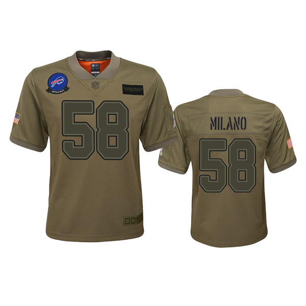 Youth Buffalo Bills #58 Matt Milano Camo 2019 Salute to Service Game Jersey