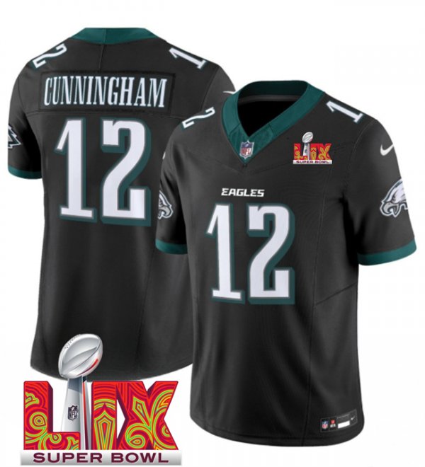 Youth Philadelphia Eagles #12 Randall Cunningham Black Super Bowl LIX F.U.S.E. Vapor Limited Stitched Jersey