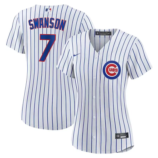 Women's Chicago Cubs #7 Dansby Swanson Nike White/Royal Home Player Jersey