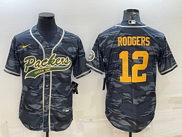 Men's Green Bay Packers #12 Aaron Rodgers Camouflage Stitched Baseball Cool Base Jersey