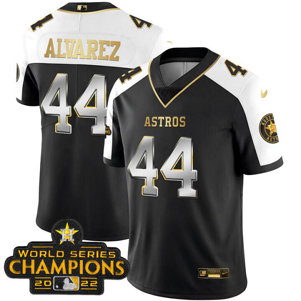 Youth Houston Astros #44 Yordan alvarez 2023 Champions Patch Vapor Gold Jersey